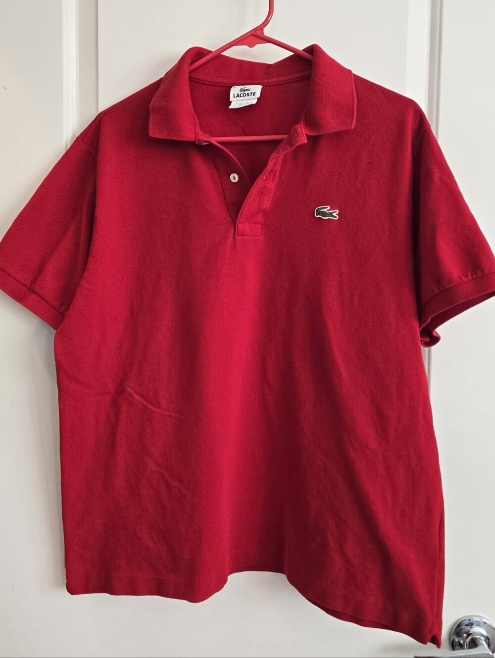 Lacoste Red Men's Polo with Green Crocodile Logo